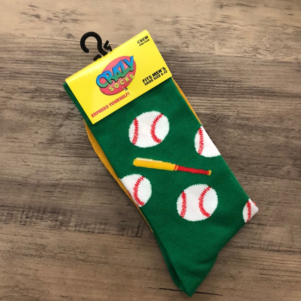 Crazy Socks Baseball Print Crew Socks Men’s NWT